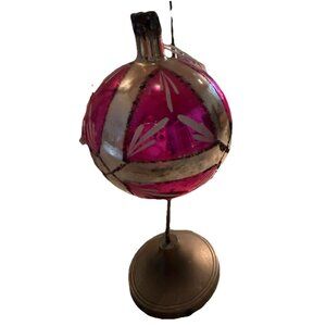 VTG Hand-painted Mercury Glass Christmas Ornament Round Fantasia Poland 1950s